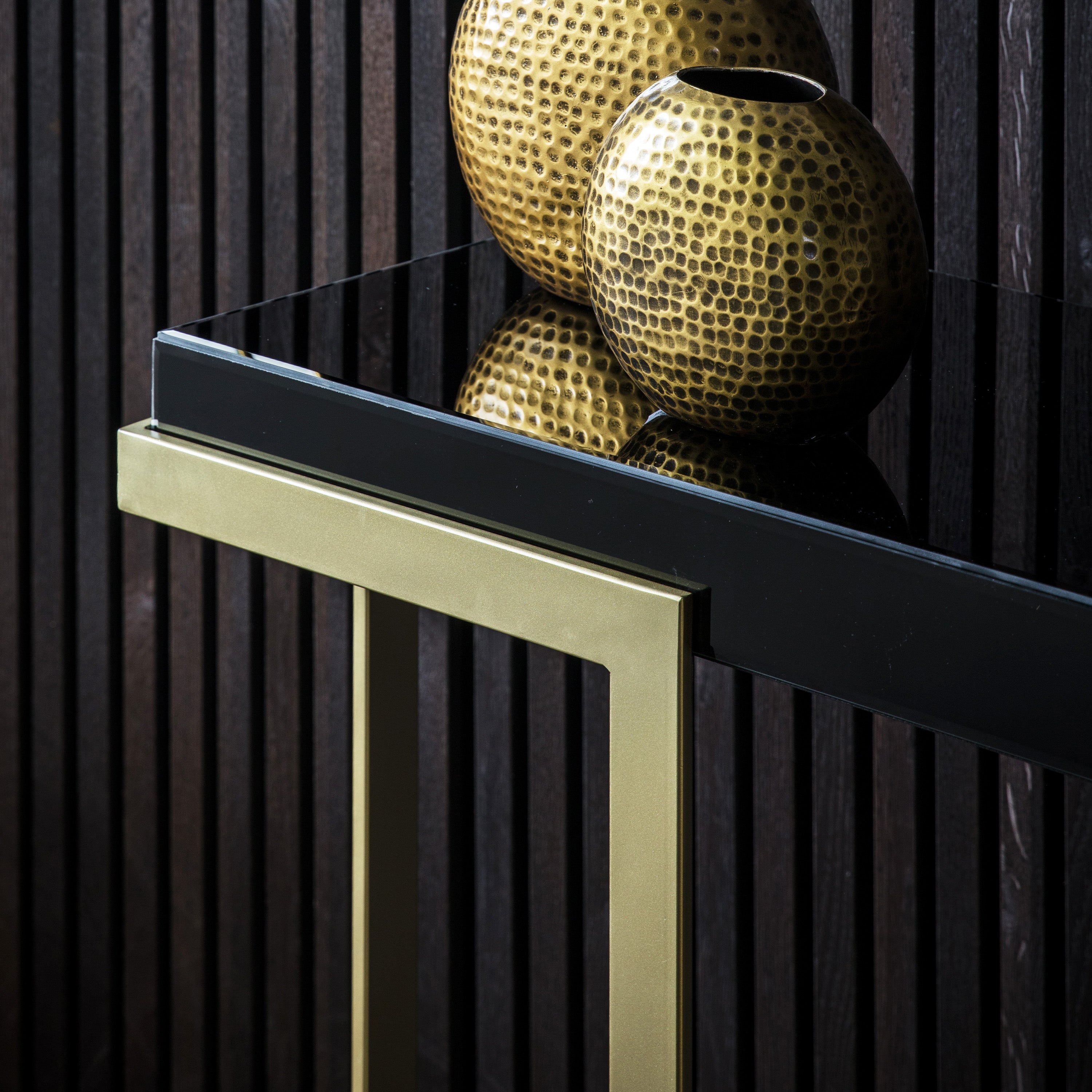 Althea Gold & Black Glass Art Deco Console Table